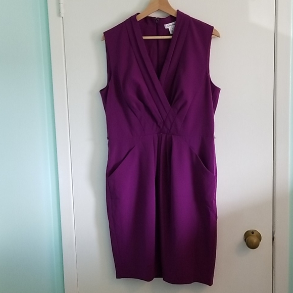 Calvin Klein purple faux wrap dress with pockets - size 12 - Picture 1 of 7
